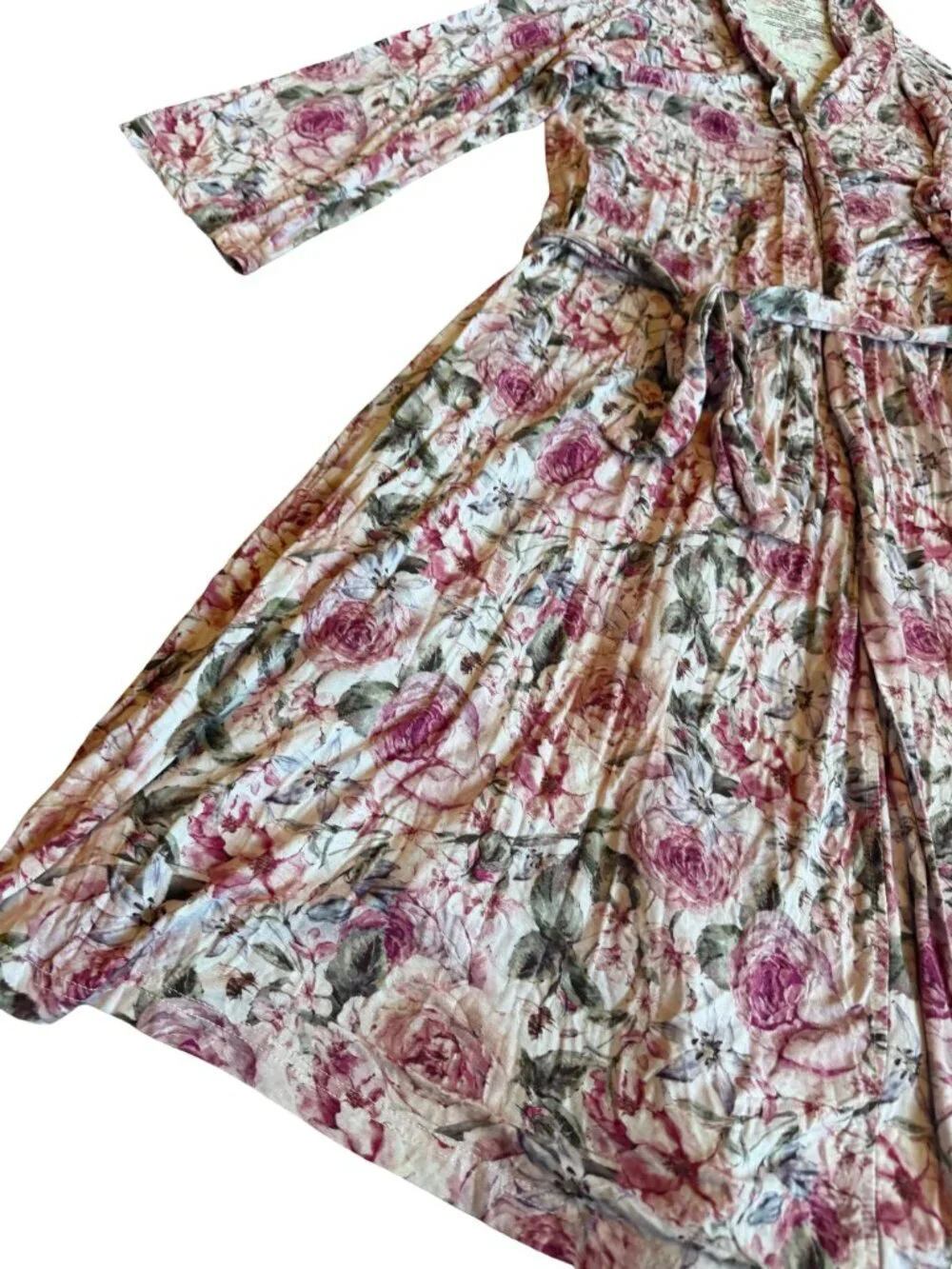 Posh Peanut Rose Print Robe Bumblebee Tie Waist Stretch Maternity Nursing Large